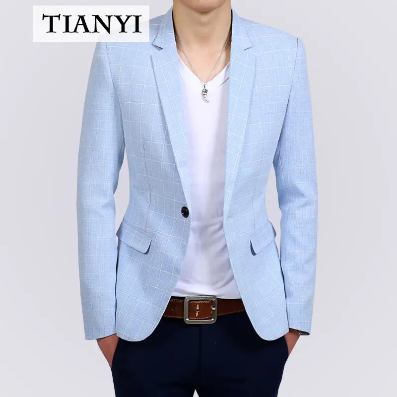 High-quality Casual Suit Men's Jacket Single-piece Korean Style Trendy Plaid Small Suit Young Men's Slim Single-breasted Blazer