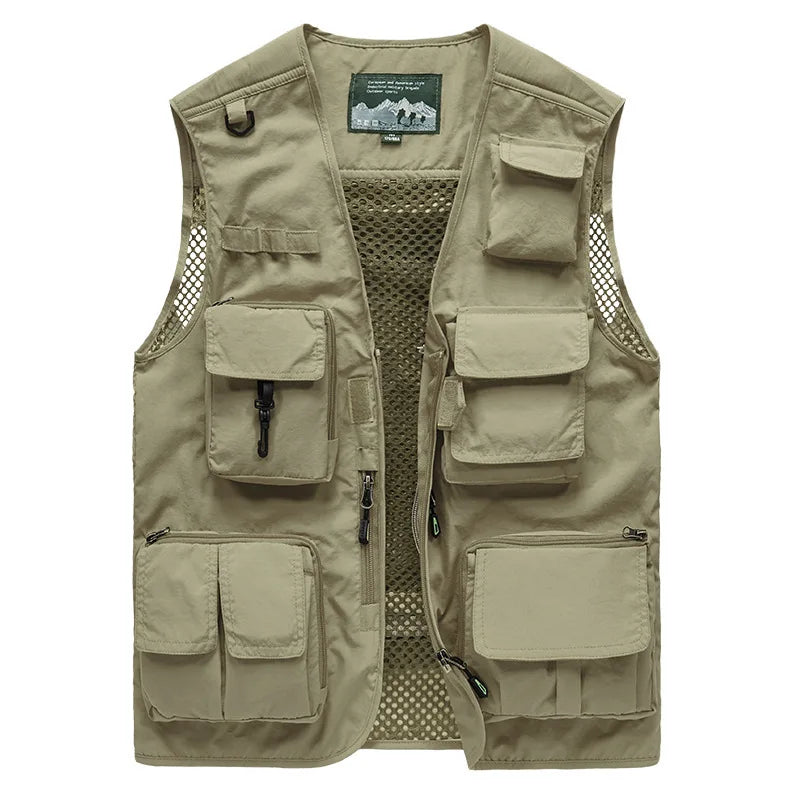 Waistcoat Vest Jacket Men Multi-Pocket Classic Summer Outdoor Work Safari Fishing Travel Photo Vest with Pockets Sleeveless Coat