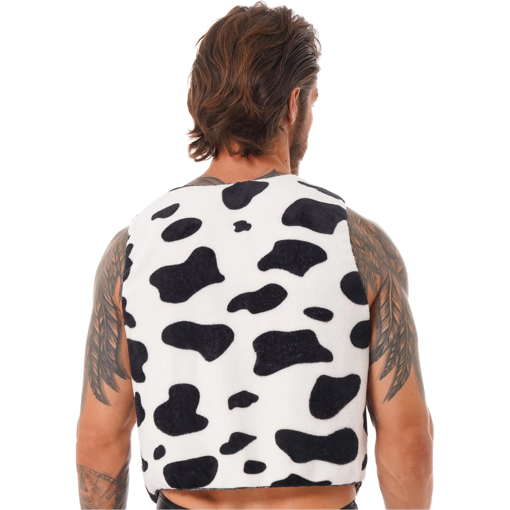 Men Cow Print Open Front Coat Jacket Vest Halloween Festival Hippie Costume Cowboy Cardigan Cosplay Party Fancy Dress Up