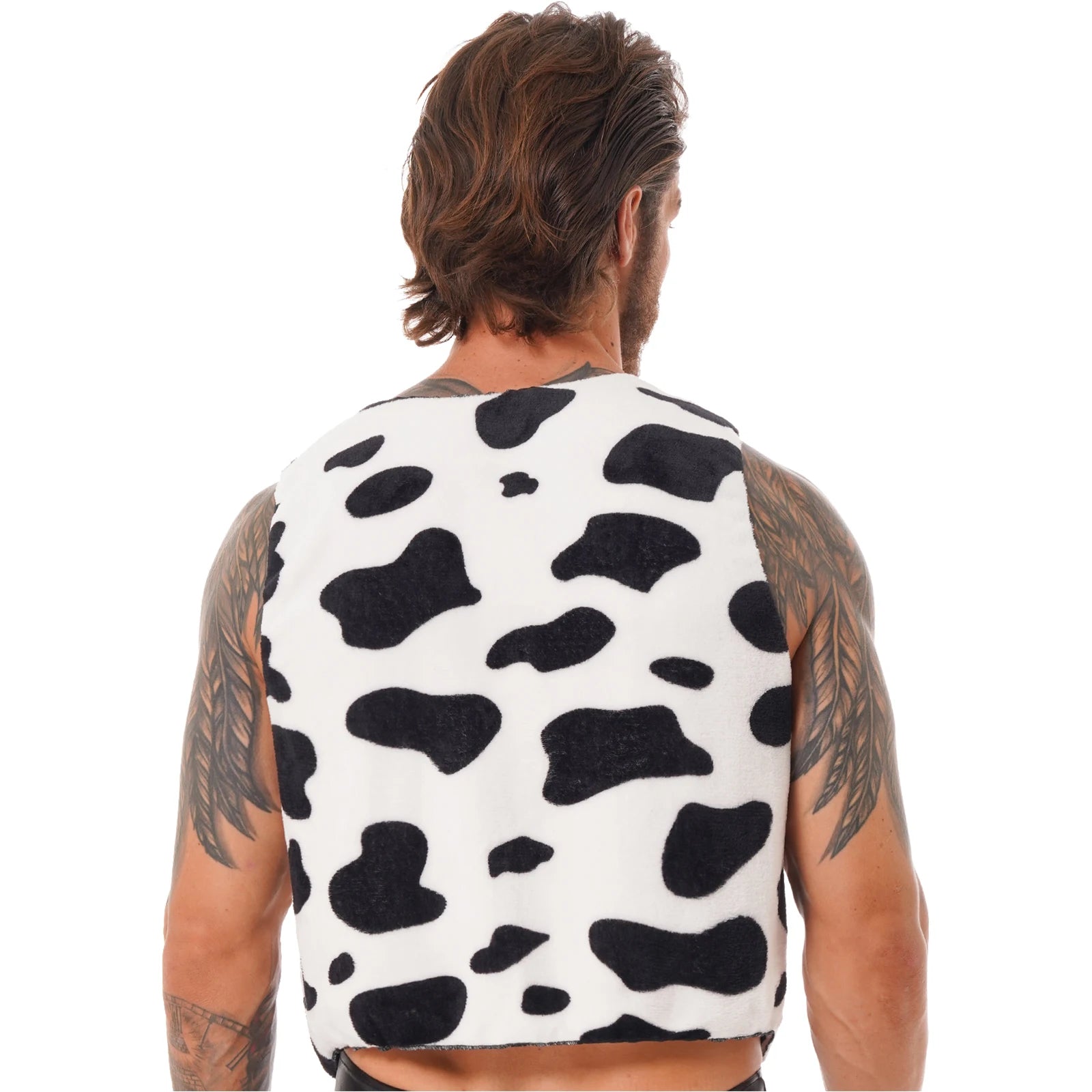 Men Cow Print Open Front Coat Jacket Vest Halloween Festival Hippie Costume Cowboy Cardigan Cosplay Party Fancy Dress Up