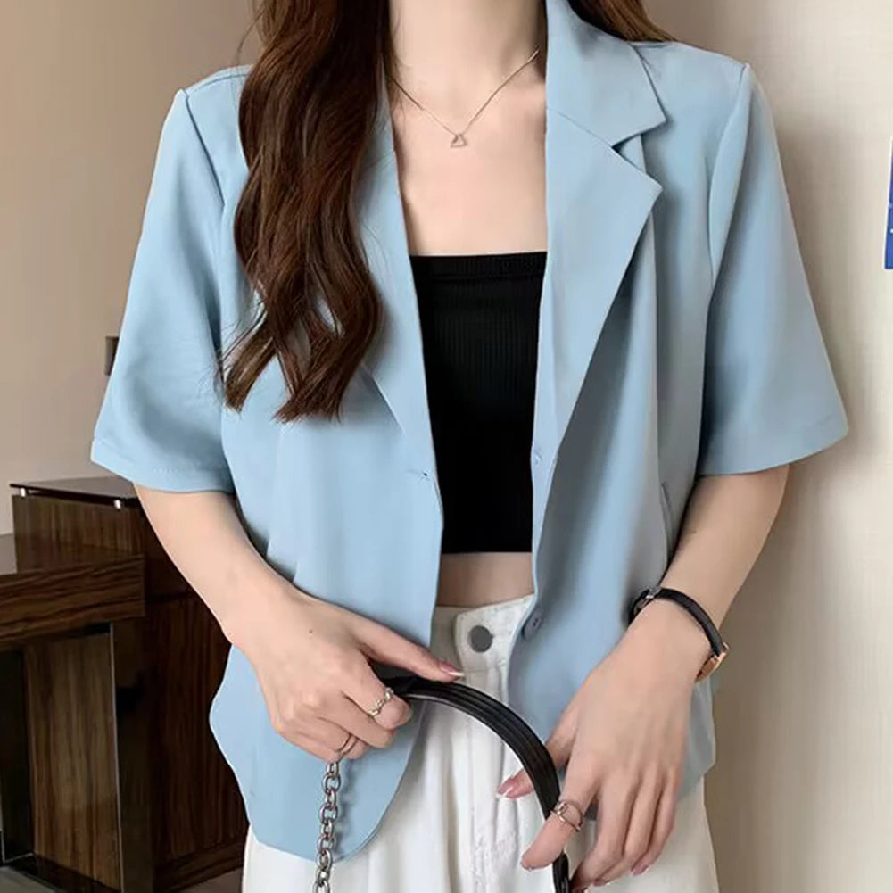 Summer Blazers Women Simple Leisure Loose Korean Style Youth Single Breasted Ladies Temperament Simple Fashion Classic