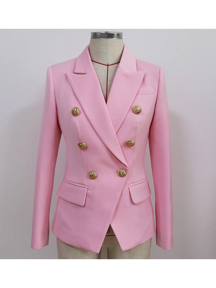 HIGH STREET 2024 Classic Designer Blazer Jacket Women's Slim Fitting Metal Lion Buttons Double Breasted Blazer