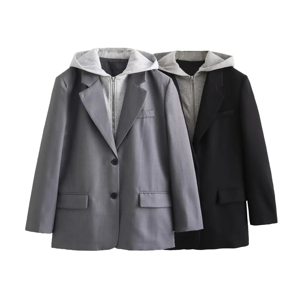 Taop&Za 2024 Spring New Product Women's Casual Versatile Single breasted Decoration Hooded Panel Suit Coat