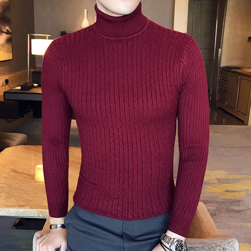 Brand Men Turtleneck Sweaters and Pullovers 2025 New Fashion Knitted Sweater Winter Men Pullover Homme Wool Casual Solid Clothes