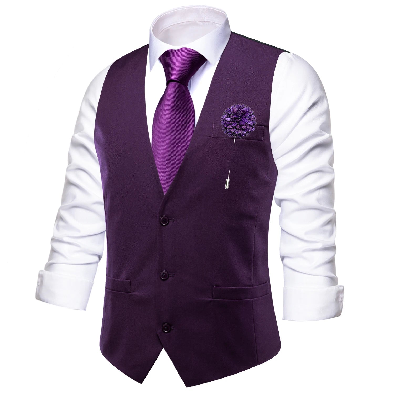 Hi-Tie Sky Blue Men's Silk Vest New Solid Slim Waistcoat Neck Tie Hanky Cufflinks Brooch Set for Men Suit Wedding Party Designer