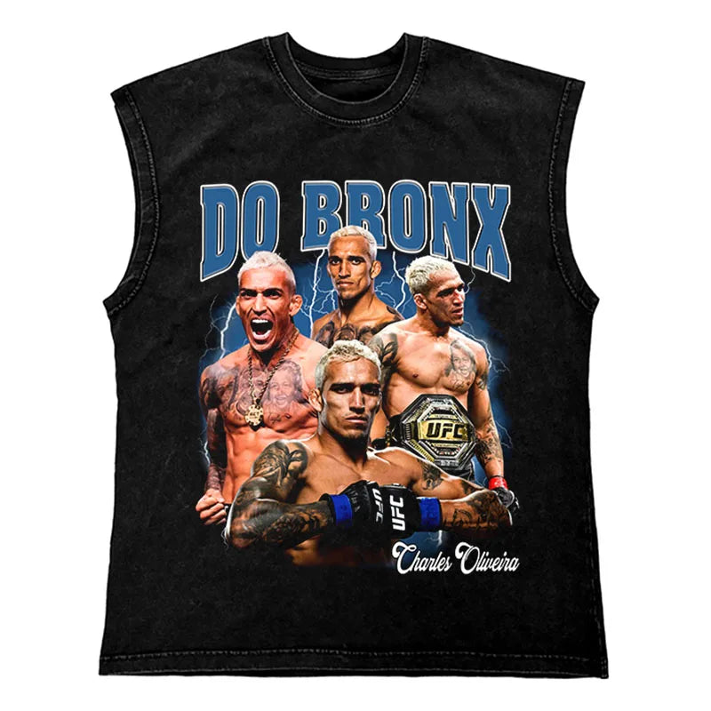 Hip Hop Streetwear T Shirt Men Washed Vest Oversized Cotton Combat Boxing Portrait Graphic Tank Tops 270Gym Tee Top Men Clothing