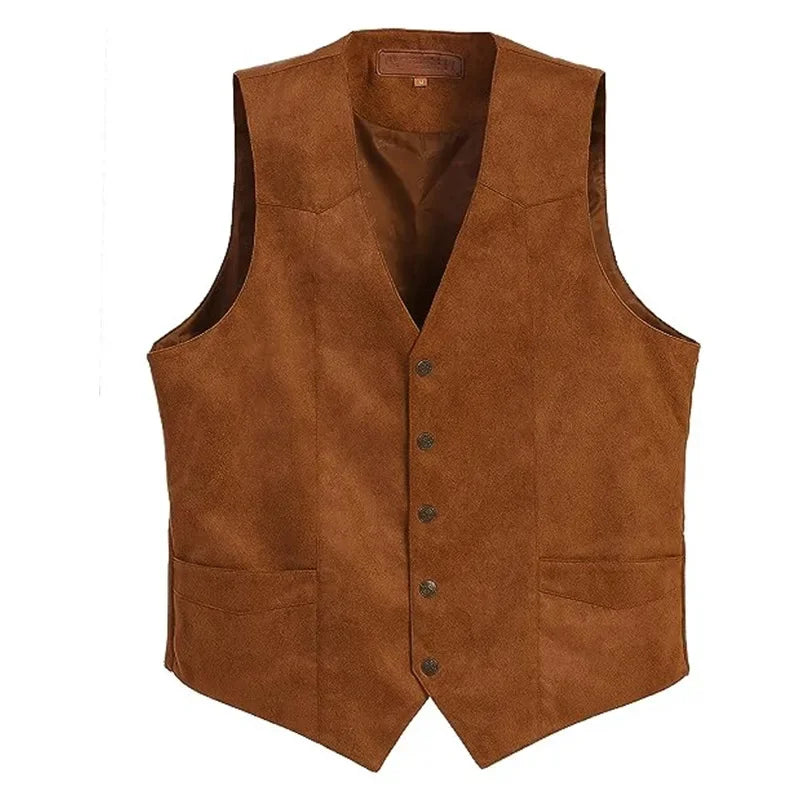 Men's New Suede V-neck Waistcoat Slim Business Dress Vintage Single-breasted Top
