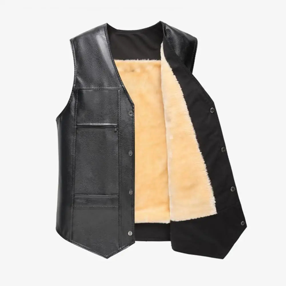 Men Vest Leather Waistcoat Men Motorcycle Vest Coat 2021 New Warm Autumn Sleeveless Jacket Velvet Solid Clothing for Daily Wear