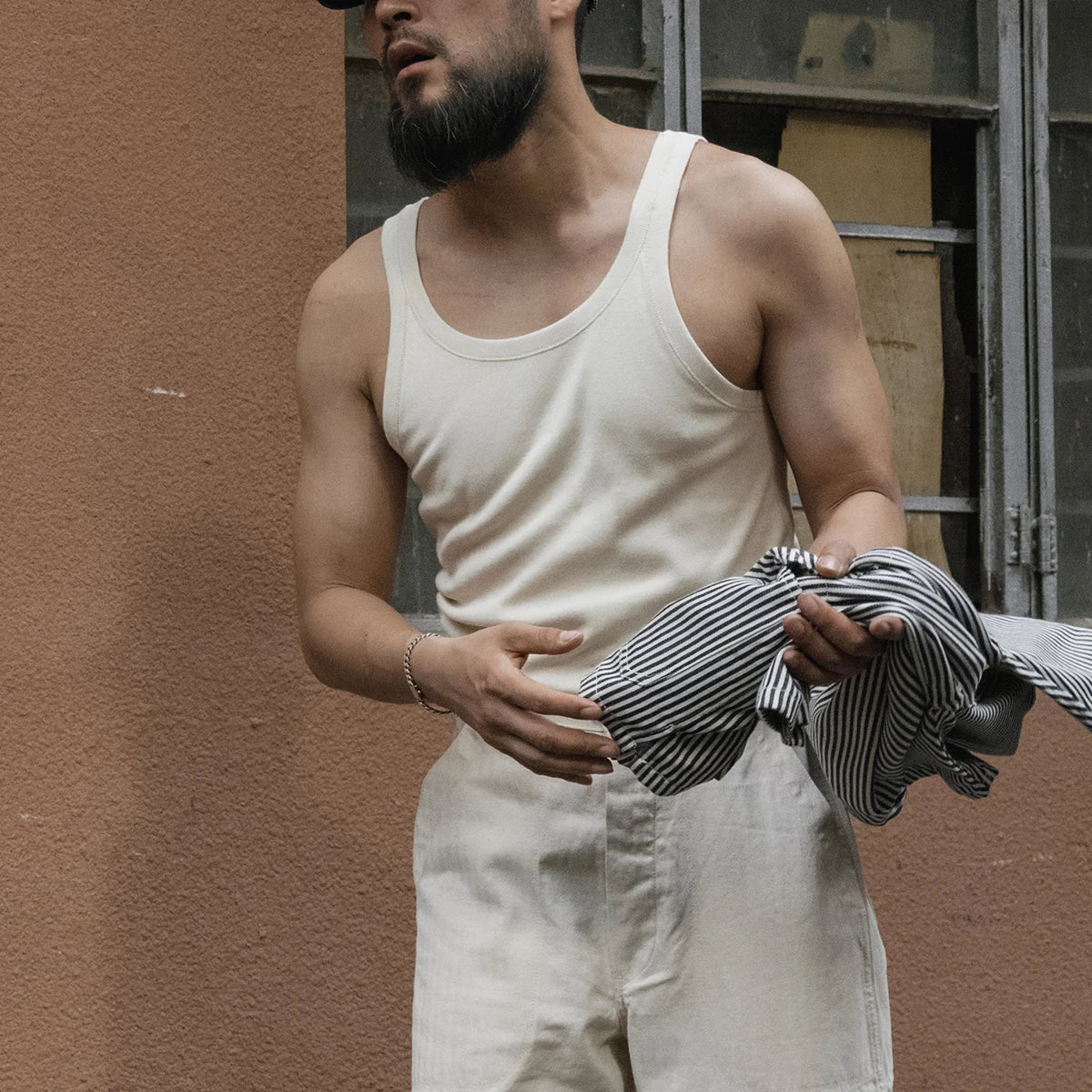 Bronson Old Fashion Thin Strap Tank Top Ribbed Cotton Sleeveless Undershirt Men