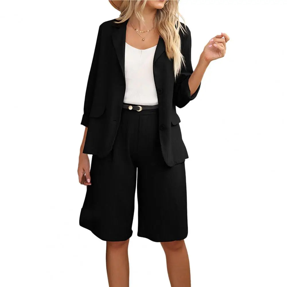 Formal Shorts Suit Knee Length Pants Lady Business Outfit Cardigan Plus Size Lady Coat Shorts Set Daily Wear
