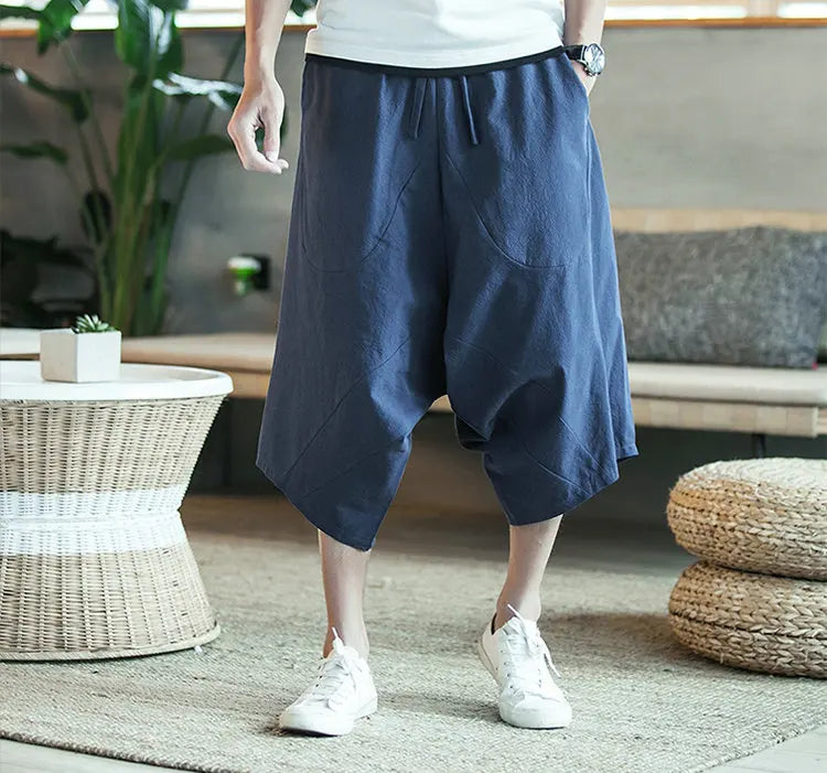 Dropshipping Men Harajuku Harem Pants 2025 Mens Summer Cotton Linen Joggers Pants Male Vintage Korean Style Sweatpants Fashions