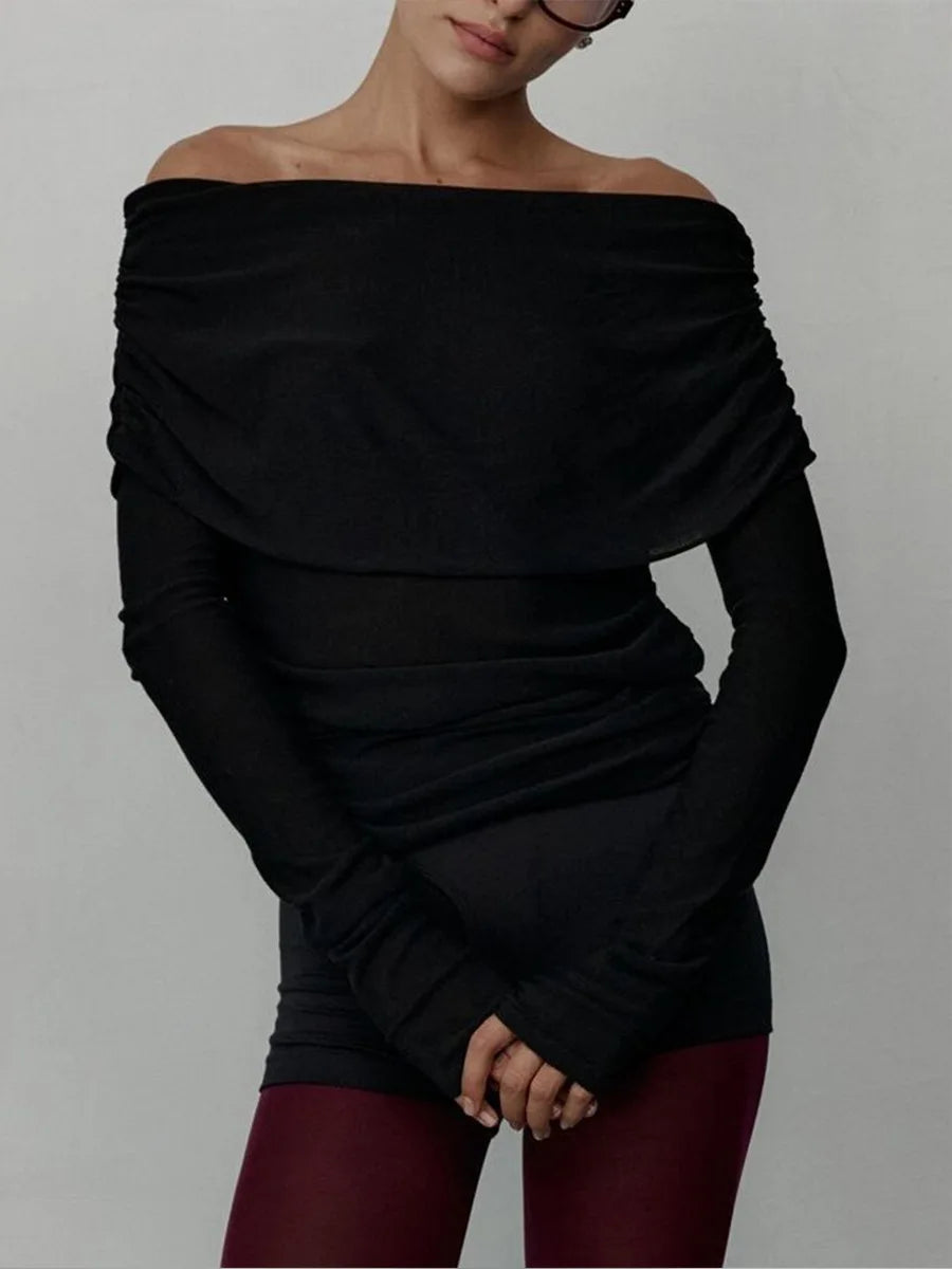 Off Shoulder Women Gray Sweater Knitwears Top Long Sleeve Pullovers Tops Outerwears Sweaters Clothing Red Black White Brown New