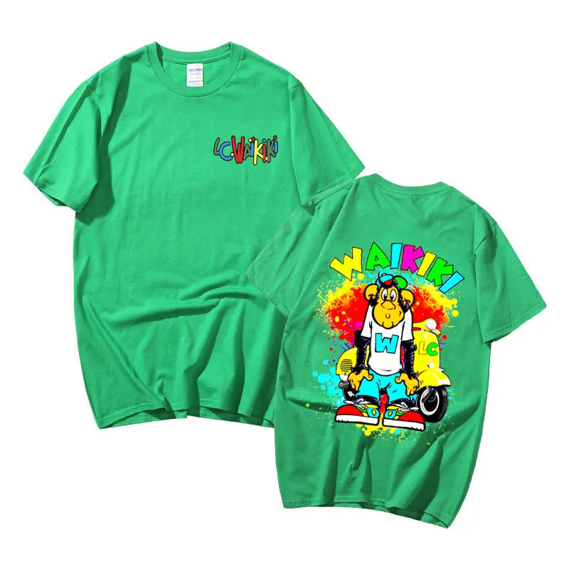 Funny Lc Waikiki Monkey Electric Bike Graphic Tshirt Men Women Fashion Casual T-shirt Male Summer Oversized Short Sleeve Tees