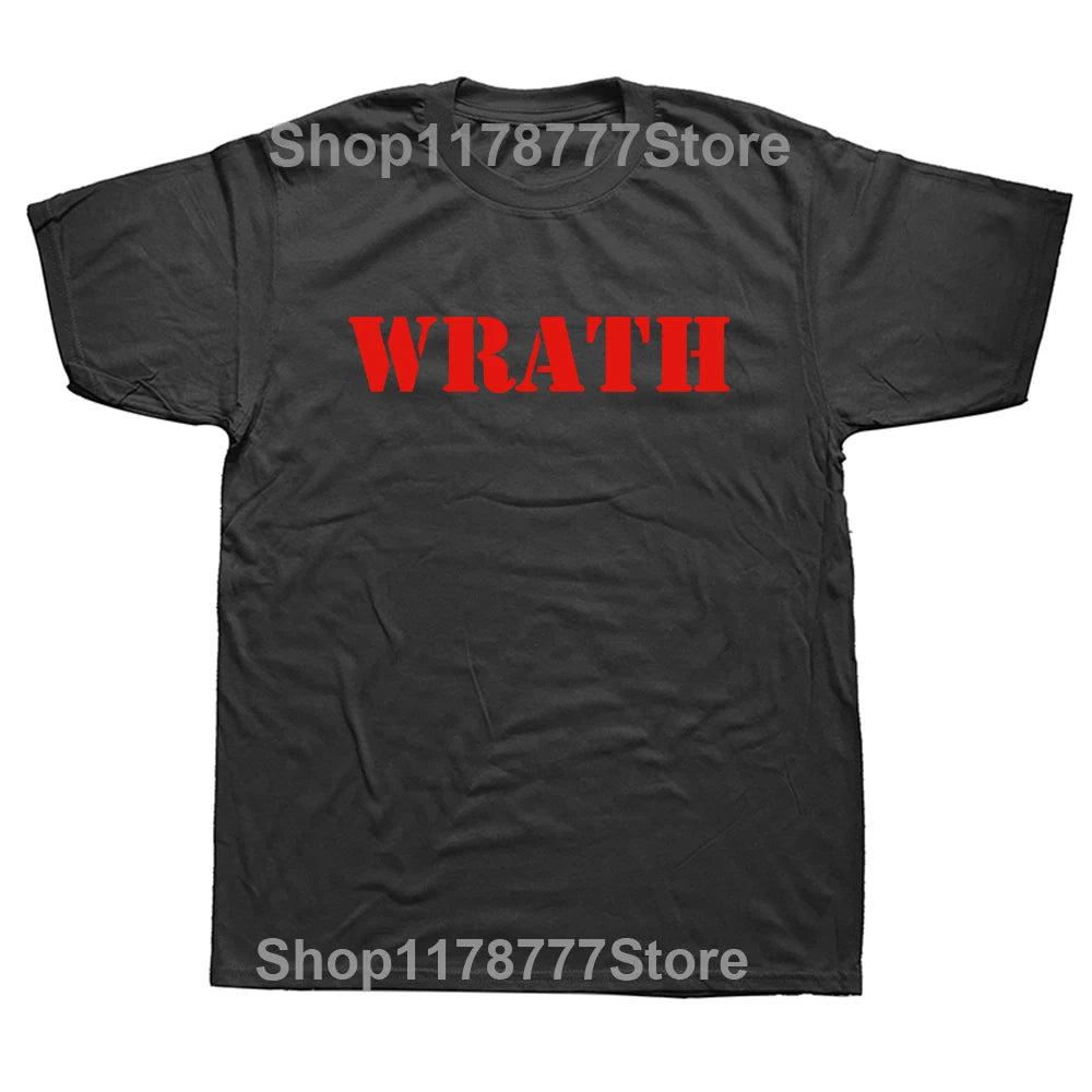 Limited WRATH Natural Selection Logo Printed T Shirt For Men Male Cotton Short Sleeve Streetwear O Neck Funny T-Shirt Tshirt