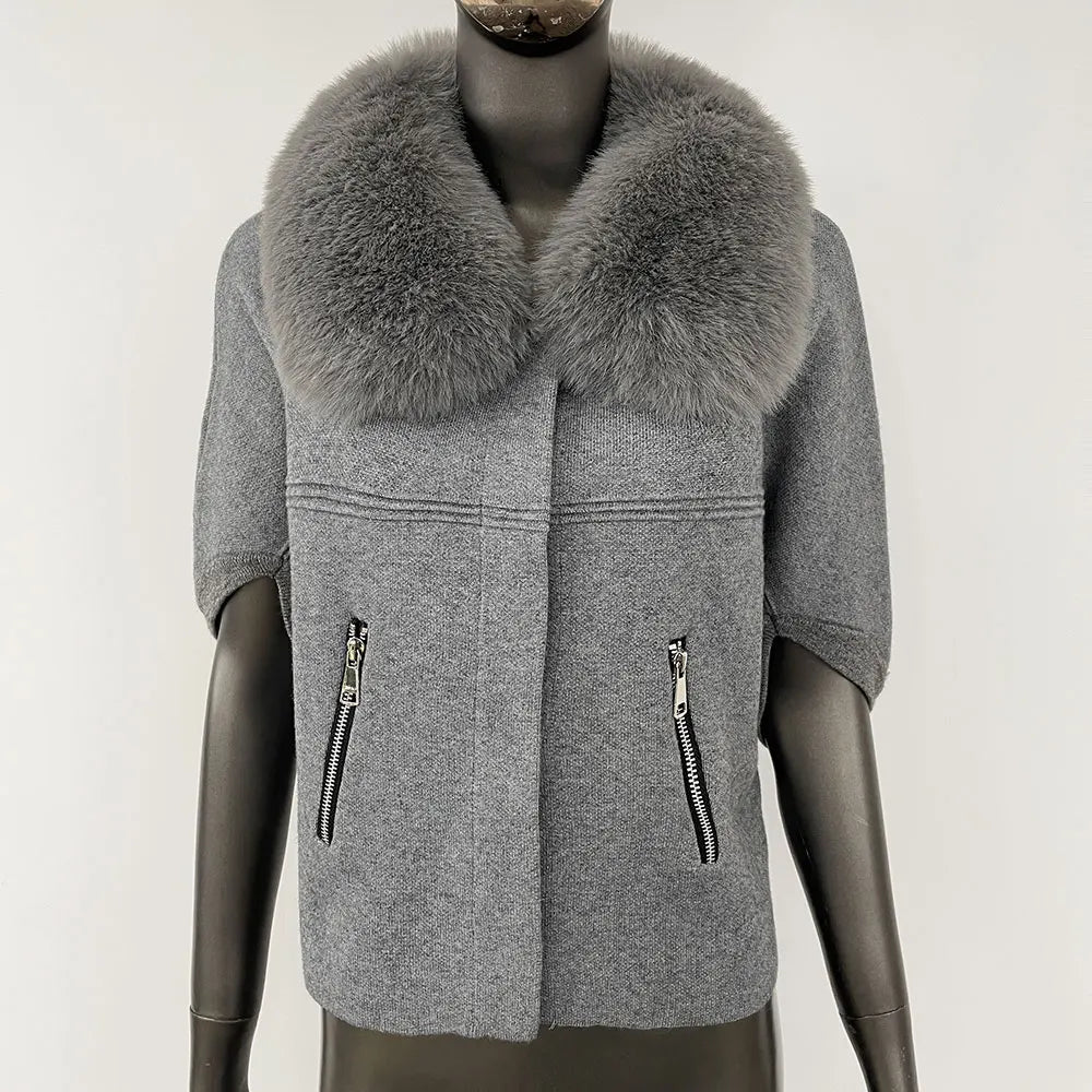 FURYOURSELF 2025 Autumn Winter Women's Short Knitted Sweater with Artificial Fur New Brazilian Best-selling Women's Cardigan