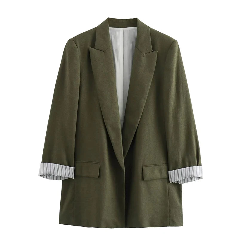 Willshela Women Fashion With Pockets Solid Blazer Vintage Notched Neck Long Sleeves Female Chic Lady Outfits