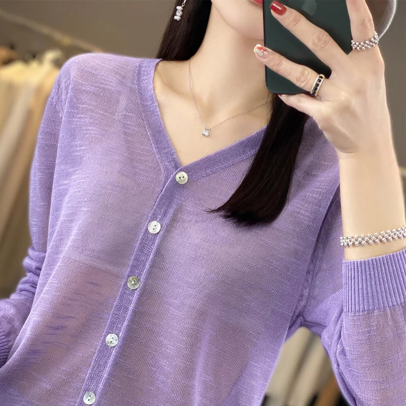 Summer New Women's Floral Yarn Ice Silk Knitted Cardigan Breathable Cool Sun Protection Sexy Cardigan NJR-330