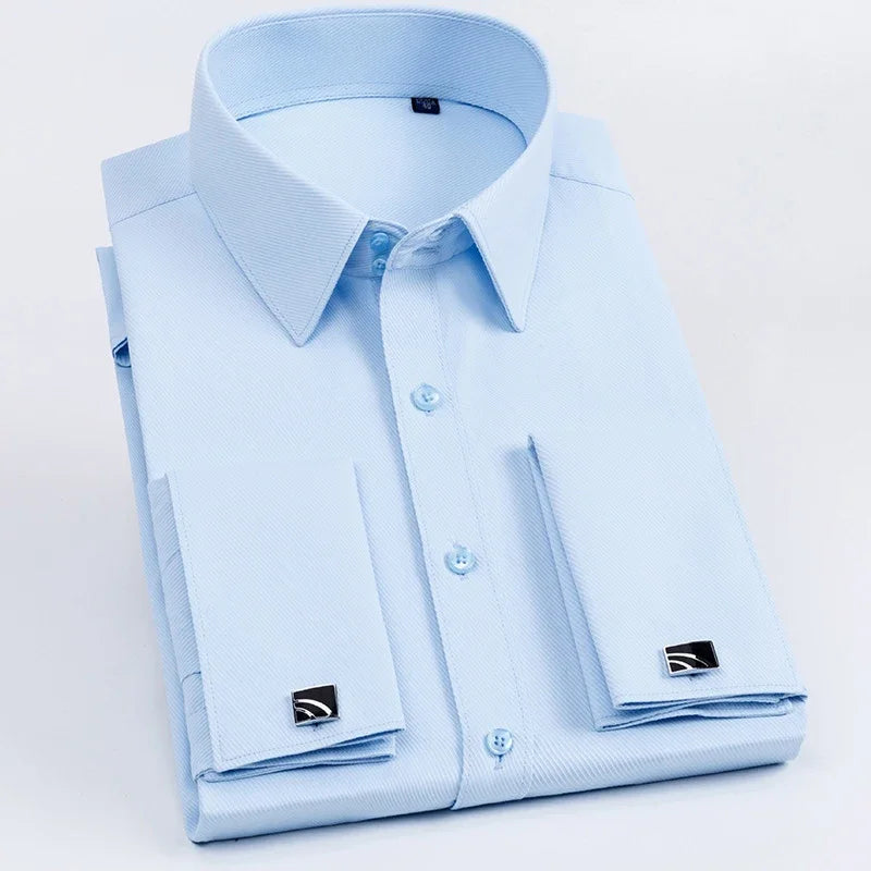 Men's French Cuff Dress Shirt Long Sleeve Slim Fit Tuxedo Shirts  with Cufflinks Poly/Cotton Double Button Collar