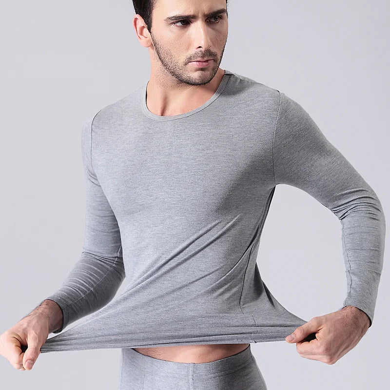 Breathable Bamboo Fiber T Shirt Men Long Sleeve Soft Black Autumn Clothes Solid Color Round Neck Tops Camiseta Hombre Fitness XL