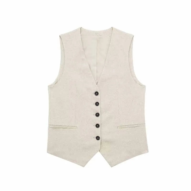 TRAFZA Women Vinatge Fashion Shorts Set Solid White Sleeveless Vest+Pockets Pants Female Two Pieces Set Street Roupa De Mujer