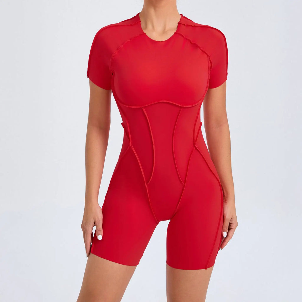 2024 Pad Nylon Women Bodysuit Fitness Yoga Set Splicing Exposed V Butt One-Piece Shorts Set Gym Sports Push Up Cycling Jumpsuit
