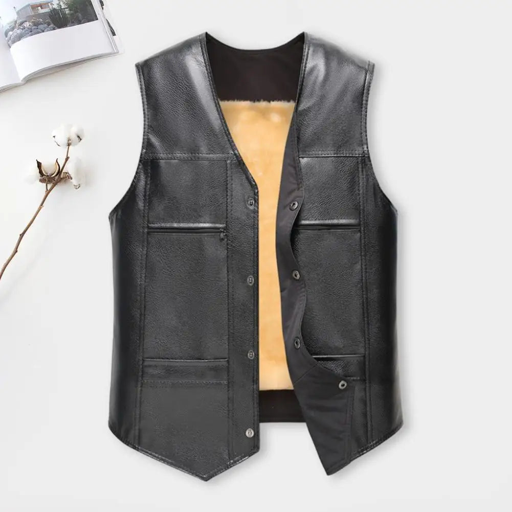 Men Vest Leather Waistcoat Men Motorcycle Vest Coat 2021 New Warm Autumn Sleeveless Jacket Velvet Solid Clothing for Daily Wear