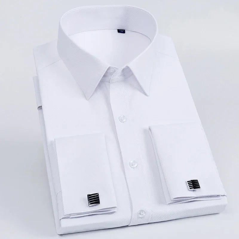 Men's French Cuff Dress Shirt Long Sleeve Slim Fit Tuxedo Shirts  with Cufflinks Poly/Cotton Double Button Collar