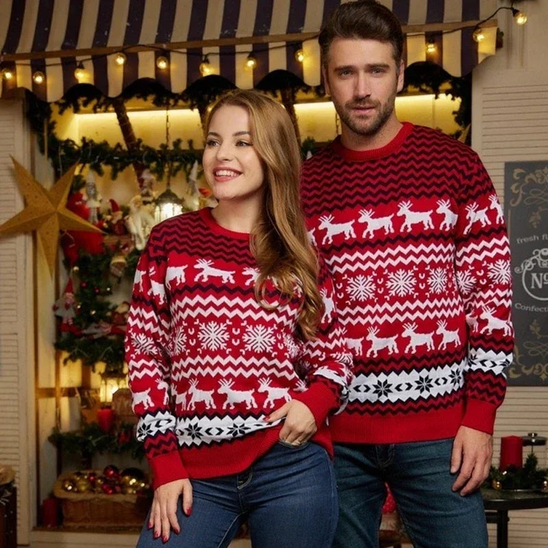 2025 Winter Men Women Christmas Sweaters Casual Loose Jacquard Knitwear Warm Thick Couples Matching Clothes Pullover Top Jumpers