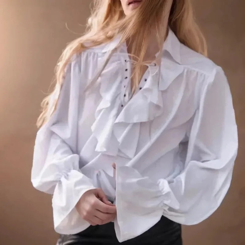 Pirate Shirt Vampire Prince Poet Shirts 2024 All Season Medieval Buccaneer Frills Lace Up Renaissance Vintage Gothic Blouse Tops