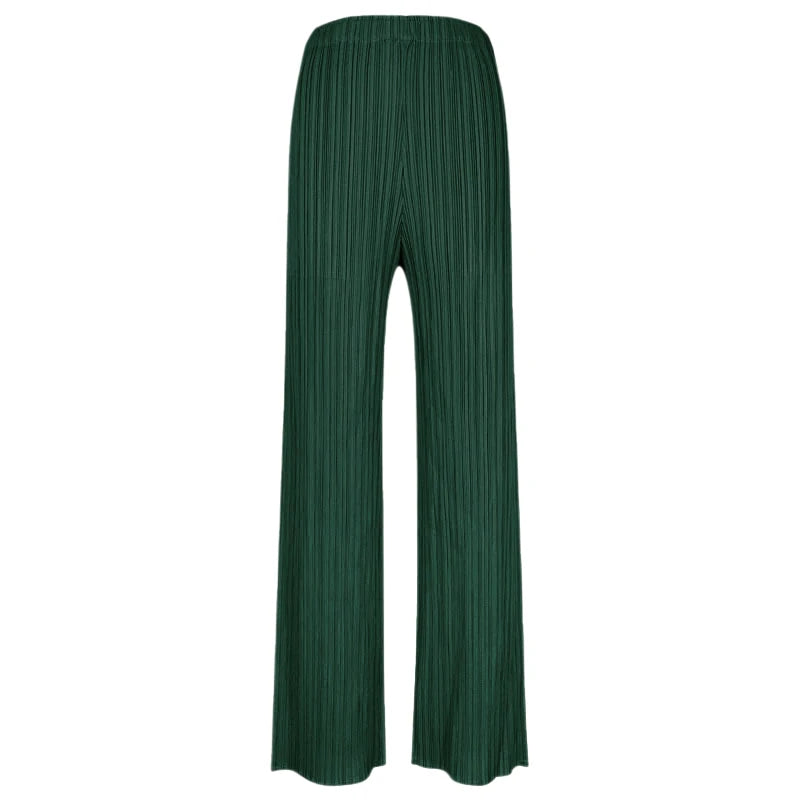 Spring Summer Autumn Women's Casual Elegant Miyake Designer Classical Loose Straight Pleated Pants High Waist Trousers In Stock