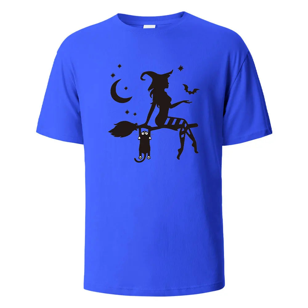 Witch Print t shirts 100% Cotton Summer Tees For Men Women Oversize Casual Tops t shirts