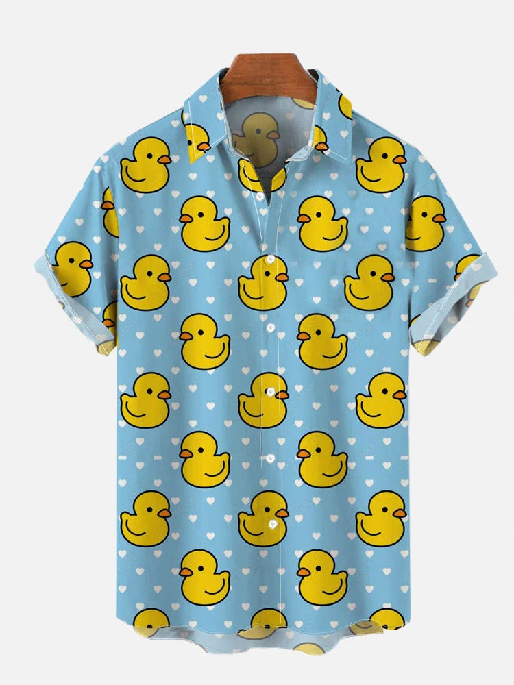 Unisex Men's Cosplay Shirts 3D Prints Splicing Cartoon Cute Duck Printing Short Sleeve Shirt Fashion Hawaiian Shirts For Men