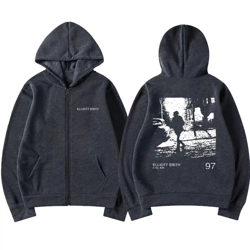 Elliott Smith Album Zipper Hoodie Men Women Casual Oversized Sweatshirts Unisex Hip Hop Zip Up Jacket Male Vintage Streetwear