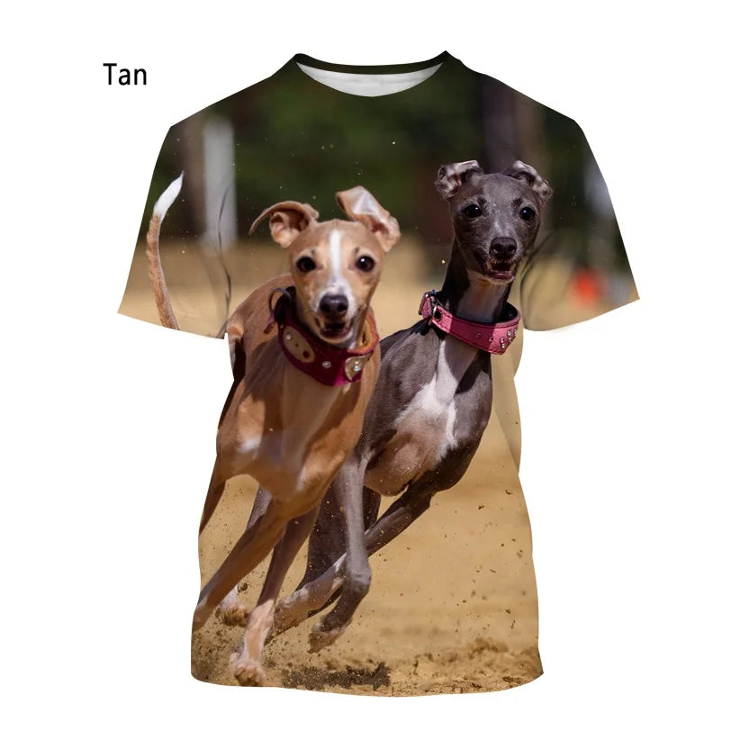 New Fashion Animal Greyhound 3D Printing T-shirt Men's and Women's Summer Casual Short-sleeved Round Neck Dog Shirt Tops