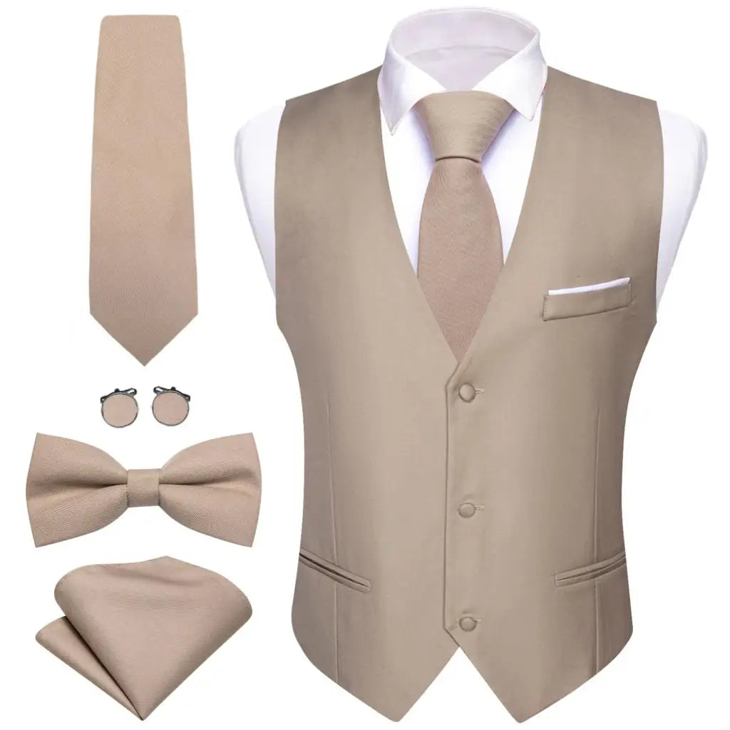 Designer Men's Vest Dark Green Solid Silk Satin Waistcoat Tie Bowtie Hanky Wedding Formal Male Suit Sleeveless Jacket Barry Wang