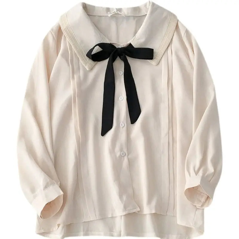 Large Size Niche Design Sense Single-breasted Women Shirt Autumn New Korean Lace-up Bow Blouse Female Solid Color Women Shirt