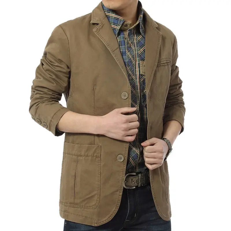Men's Vintage Casual Washed Cotton 3 Buttons Twill Suit Jacket Sport Coat Blazer Spring Autumn