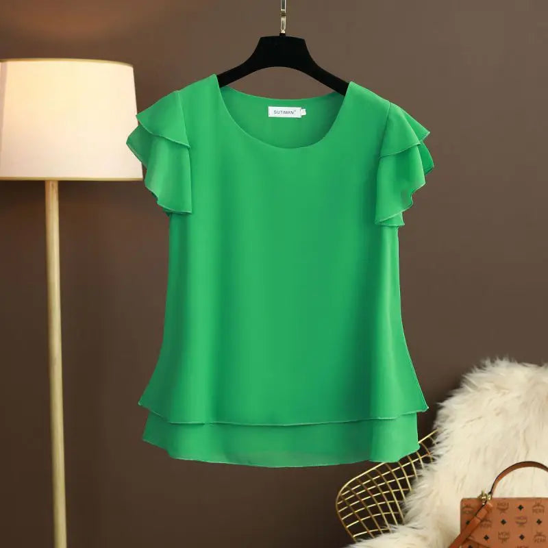 Women Women's Clothing Blouse Summer new short sleeved chiffon top T-shirt loose versatile stylish shirt trend Shirts Blouses