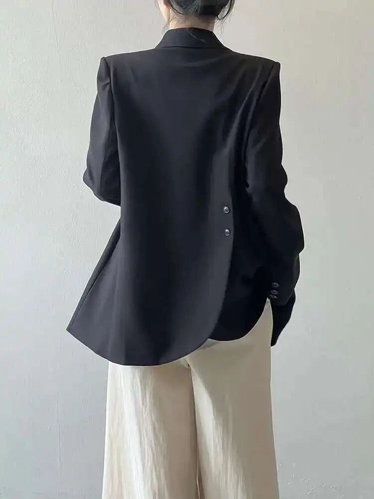 [LANMREM] Irregular Back Button Design Blazers For Women Notched Single Breasted Office Lady Coats 2025 Autumn New 26C346