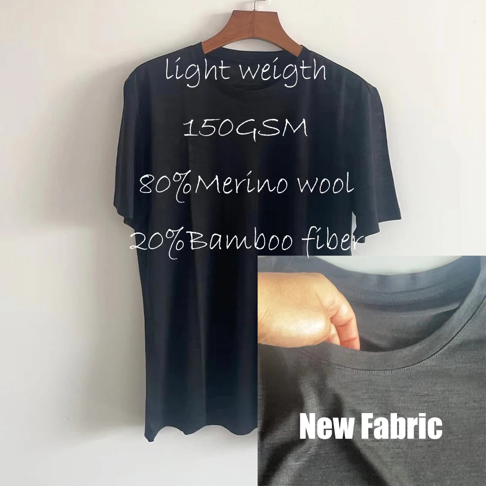 100% Superfine Merino Wool T shirt Men Base Layer Merino Shirt Wicking Breathable Quick Dry Anti-Odor No-itch USA Size
