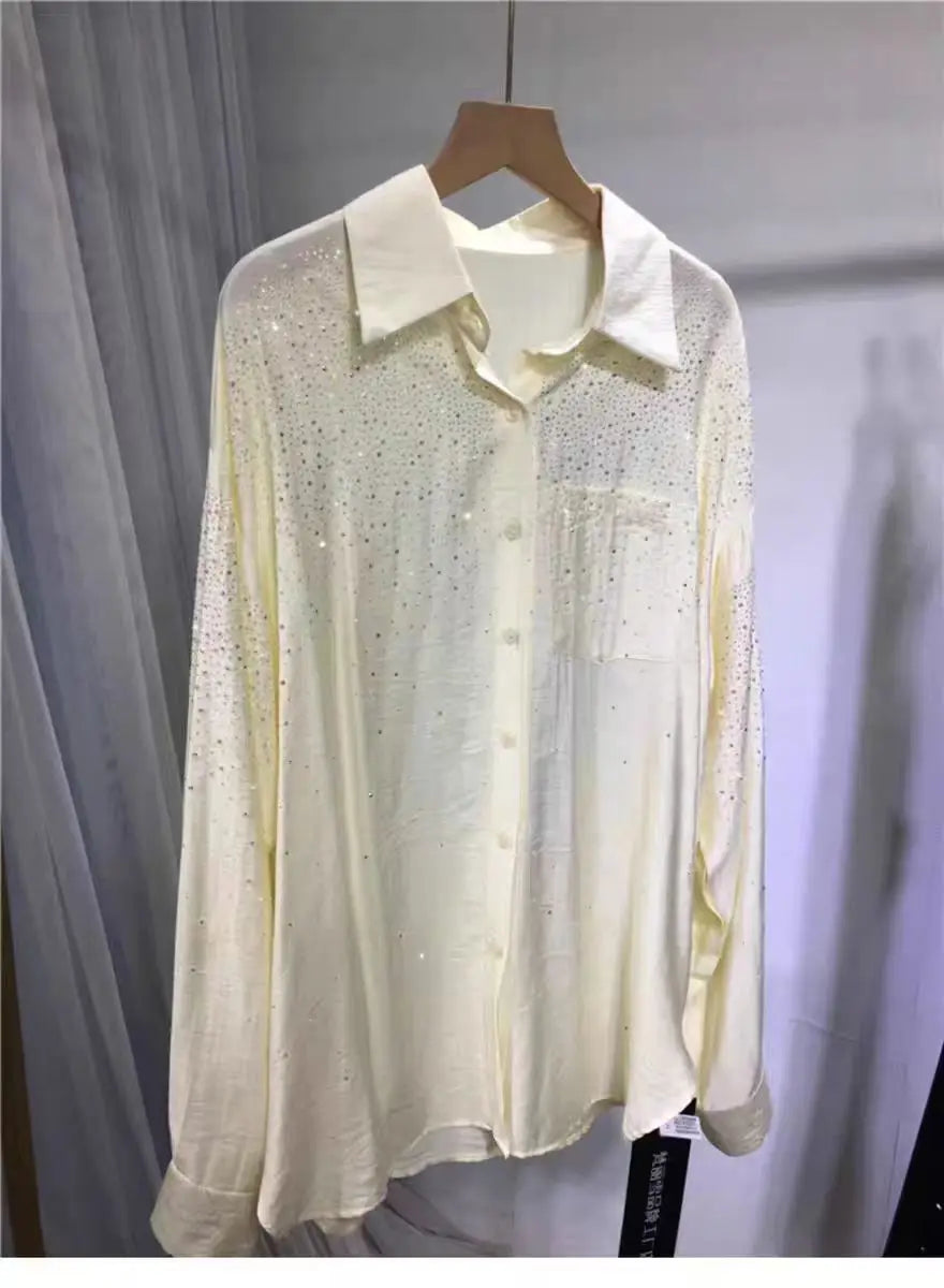 Luxury Sequined Summer Sunscreen Oversized Blouses Shirts For Women 2024 New In Shirts Streetwear Tops Camisas De Mujer