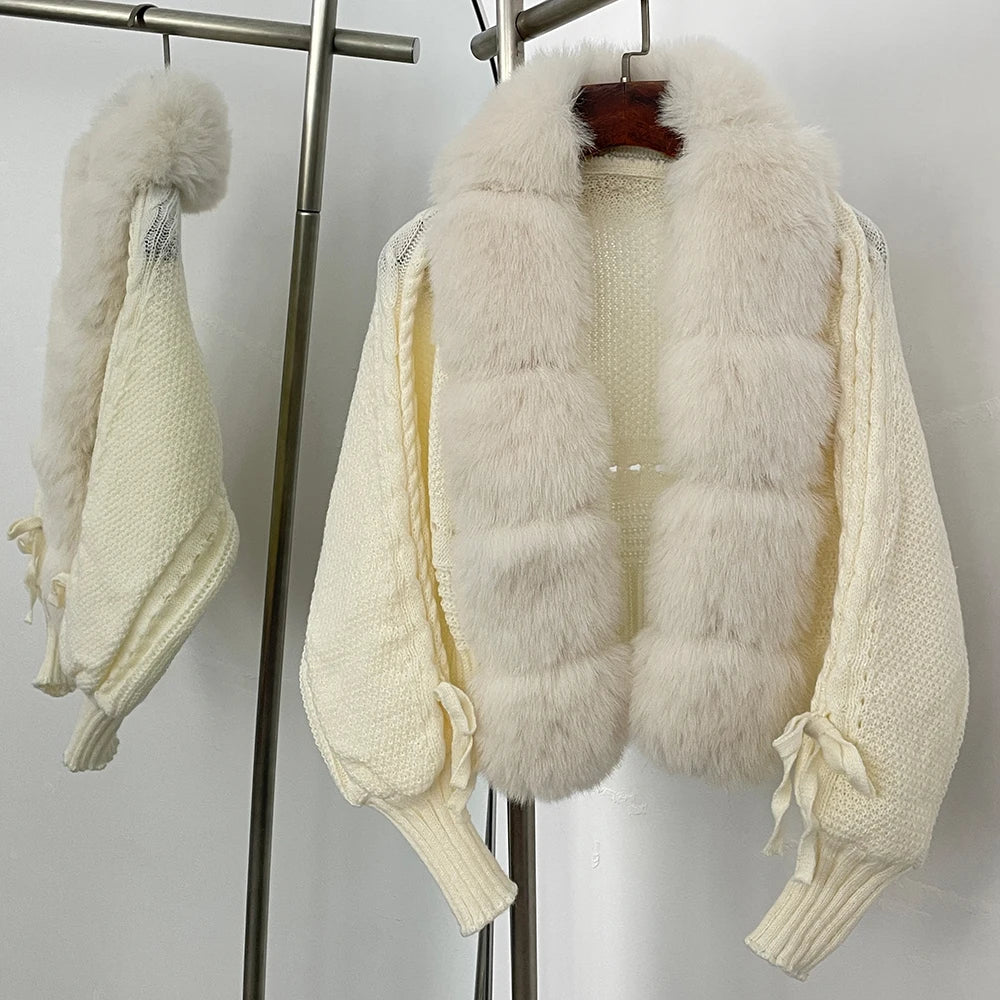 FURYOURSELF 2025 Autumn Winter Women's Short Knitted Sweater with Artificial Fur New Brazilian Best-selling Women's Cardigan