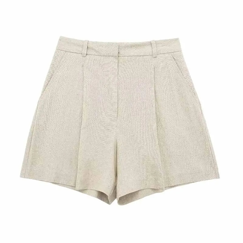 TRAFZA Women Vinatge Fashion Shorts Set Solid White Sleeveless Vest+Pockets Pants Female Two Pieces Set Street Roupa De Mujer