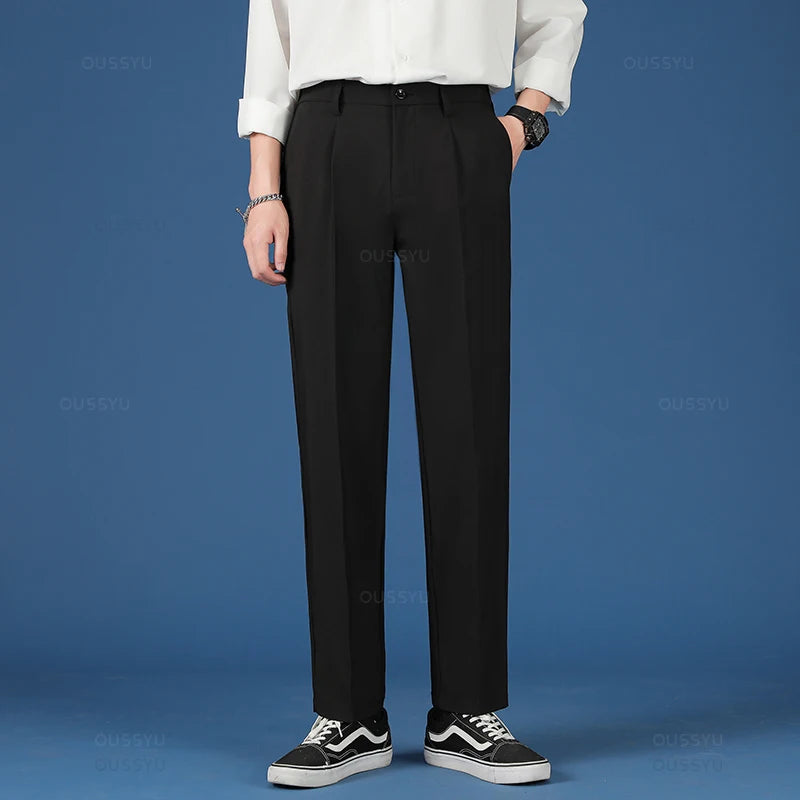 Spring Summer New Smooth Pendulous Suit Pants Men Business Long Trousers Korean Formal Ankle Length Pant Male Plus Size 40