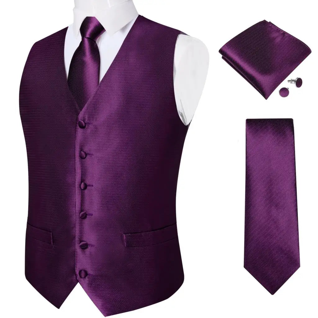 Luxury Silver Gray Paisley Suit Vest Men Tuxedo Blazers Wedding Party Waistcoat Neck Tie Set Casual Sleeveless Jacket