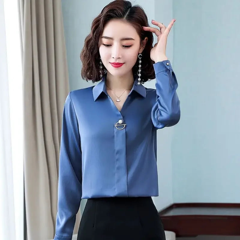 Temperament Mid Sleeved High End Professional Chiffon Shirt for Women Spring Autumn New Long Sleeved Age Reducing Western Top