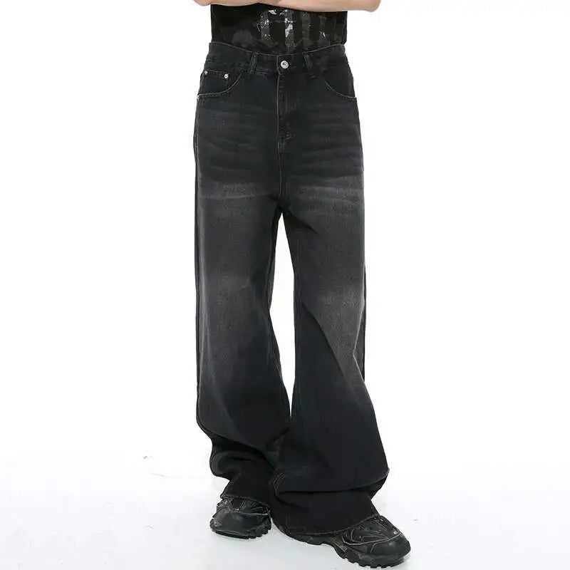 IEFB Worn Out Male Jeans Vintage Gradient Color Men's Wide  Leg Pants High Street Pockets Men Denim Straight Trousers New 9C4510