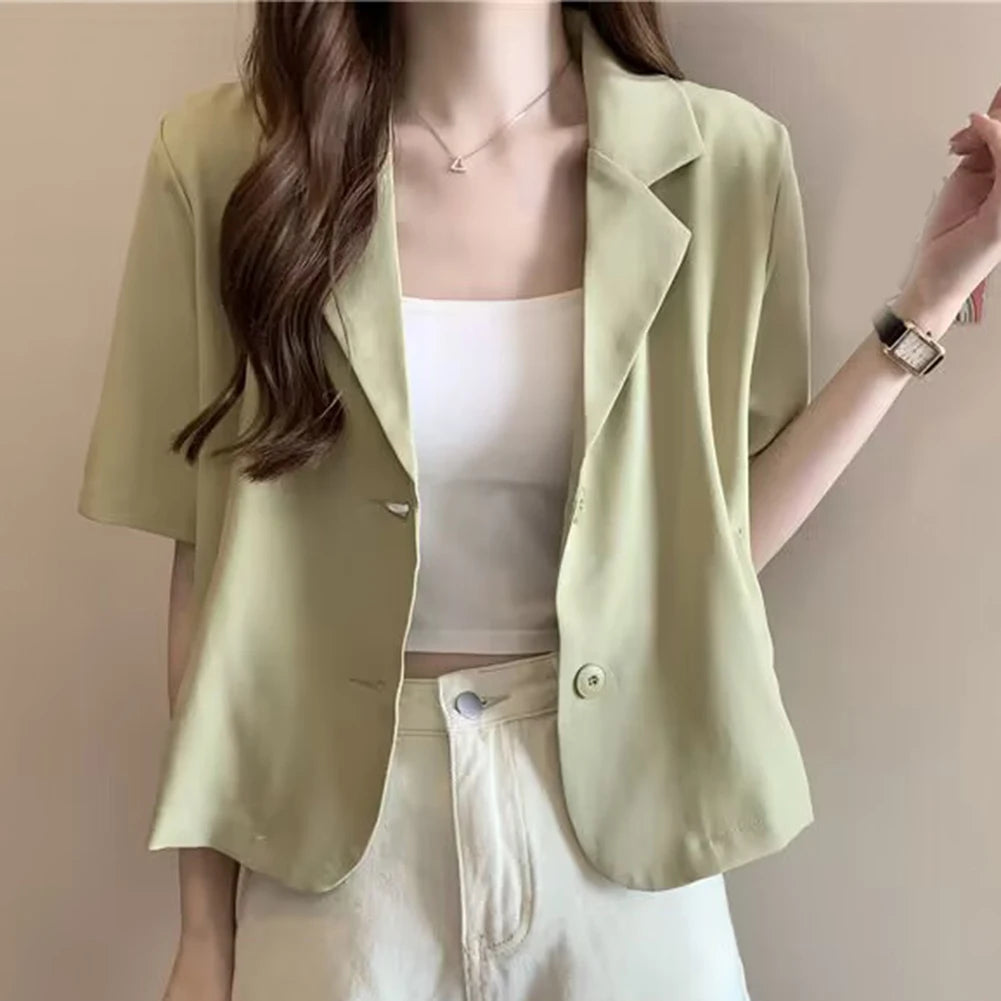 Summer Blazers Women Simple Leisure Loose Korean Style Youth Single Breasted Ladies Temperament Simple Fashion Classic