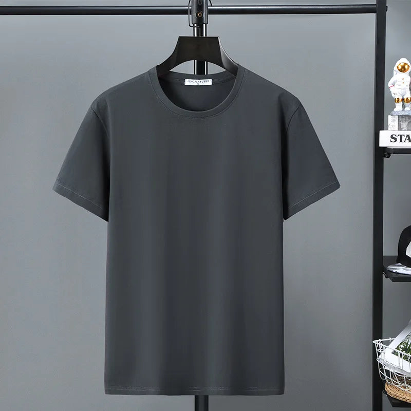 10XL 12XL Plus Size T-shirt Summer Cotton T Shirt Men Short Sleeve Tshirt Casual Tops Tees Male Solid Color Shirt Crewneck