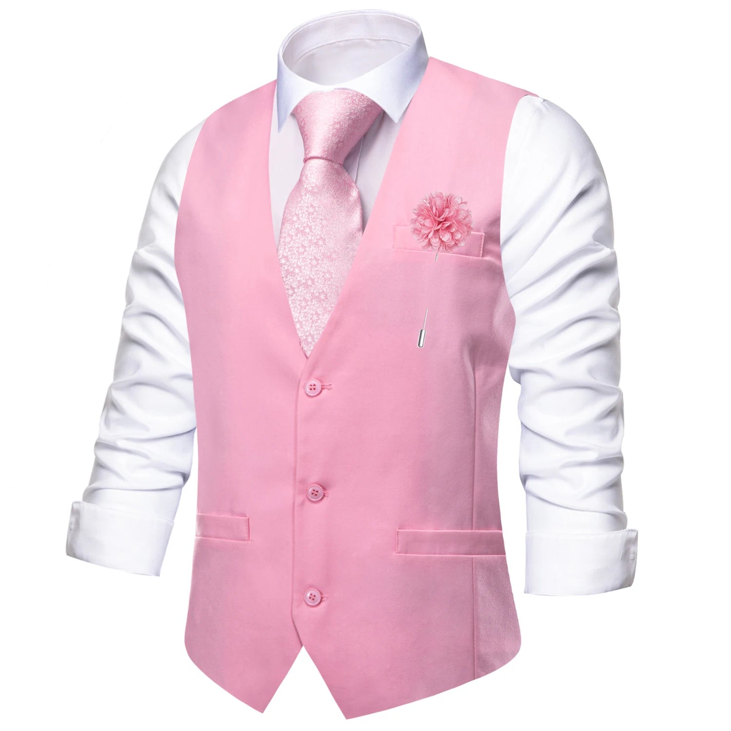 Hi-Tie Sky Blue Men's Silk Vest New Solid Slim Waistcoat Neck Tie Hanky Cufflinks Brooch Set for Men Suit Wedding Party Designer